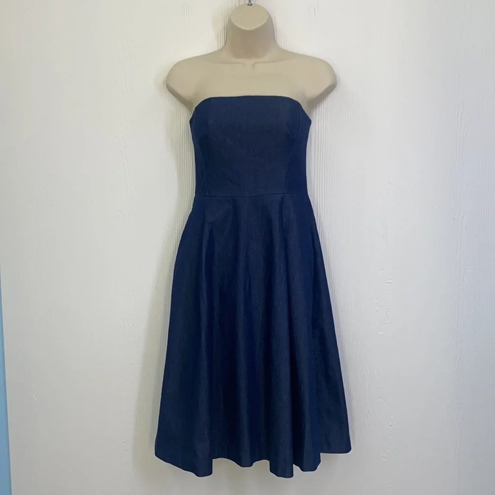 White House Black Market - Denim Blue Strapless Midi Dress Size 0